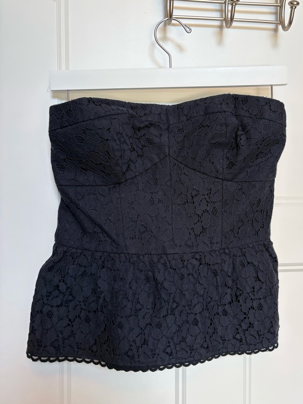 Abercrombie & Fitch Navy Strapless Eyelet Lace Peplum Bustier Corset Top sz L